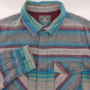 Ascend Mens XL Long Sleeve Button Up Shirt Striped Cotton Flannel Heavy